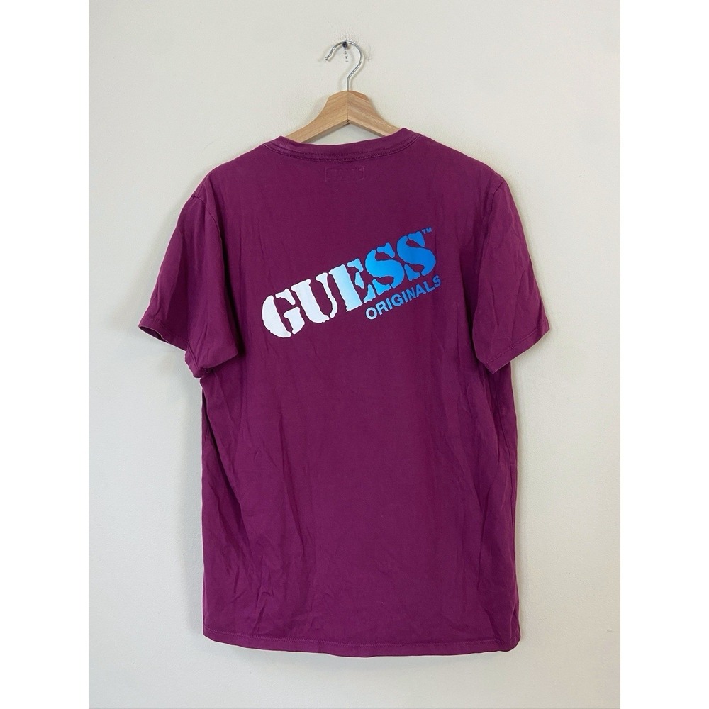 Vintage 90's Guess Originals Logo Graphic Art Purple Tee Shirt - Medium